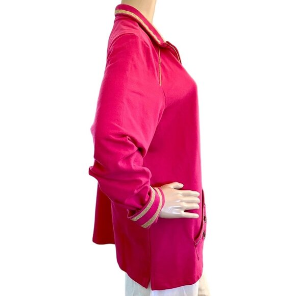 Quacker Factory Pink Zip-Up Jacket With Gold Accents Large Long Sleeves - Picture 9 of 14
